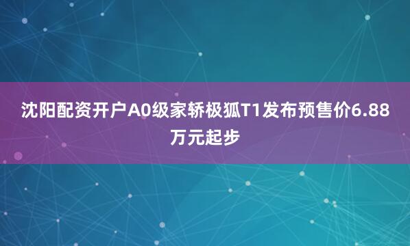 沈阳配资开户A0级家轿极狐T1发布预售价6.88万元起步